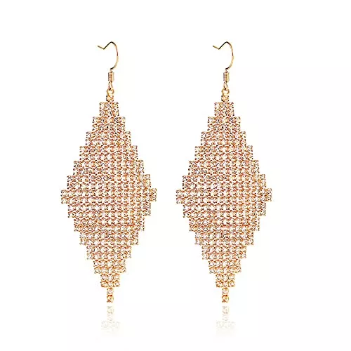 ASPZQ Uhren Diamantförmige Full Diamond Claw Chain Ohrringe Beliebt in Europa und Amerika, All-Match Light Luxury Trend Ohrringe,Gold