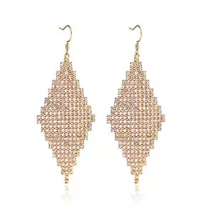 ASPZQ Uhren Diamantförmige Full Diamond Claw Chain Ohrringe Beliebt in Europa und Amerika, All-Match Light Luxury Trend Ohrringe,Gold
