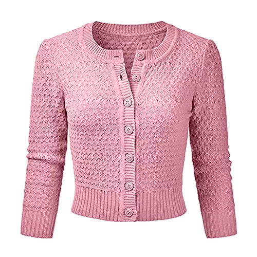 Vertvie Strickjacken Vertvie Damen Bolero Kurze Strickjacke Langarm Cardigan Elegante Jacke Rundhalsausschnitt Stricken Strickweste mit Knopf