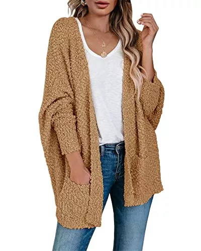 Saodimallsu Strickjacken Saodimallsu Damen Strickjacke Popcorn Oversized Offene Front Boyfriend Fledermaus Langarm Fuzzy Knit Cardigan