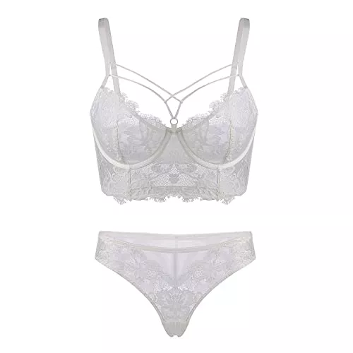 seryero Unterwäsche & Dessous seryero Damen Balconette BH und Slip Set Spitze Unterwäsche Bügel BH ungerpolstert Spitze Panty Lingerie Dessous Set Frauen