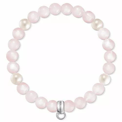 THOMAS SABO Schmuck Thomas Sabo Damen Charm-Armband Süßwasserzuchtperle Rosenquarz Charm Club 925 Sterling Silber X0222-469-9