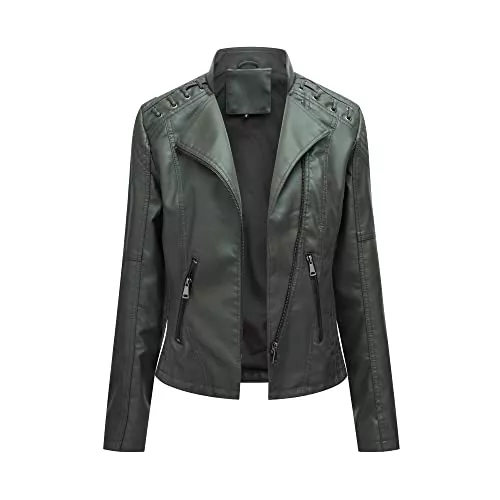 YYNUDA Jacken YYNUDA Lederjacke Damen Kurz Bikerjacke Reverskragen Motoradjacke Leder Jacke Übergangsjacke für Herbst Winter
