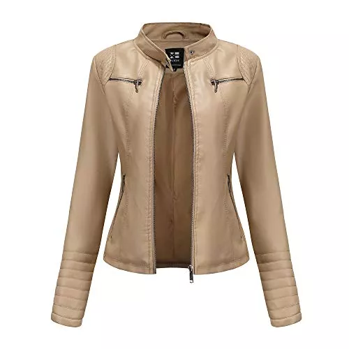 HJKIOO Jacken Damen Kunstleder Jacke Leather Jackets Motorradjacke Bikerjacke PU Lederjacke Outwear Kurz Damenjacke Kurze Jacke für Herbst, Frühling(5 Farben)