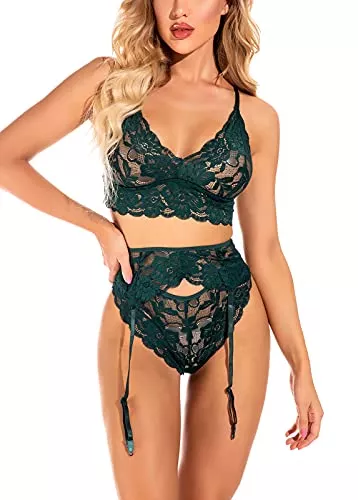 marysgift Unterwäsche & Dessous marysgift Hosenträger Dessous für Frauen BH und Höschen Set Durchsichtige Träger Babydoll Nachtwäsche 3-teiliges Bralette und Höschen Set Spitze Unterwäsche UK Größe 6 8 10 12 14 16 18
