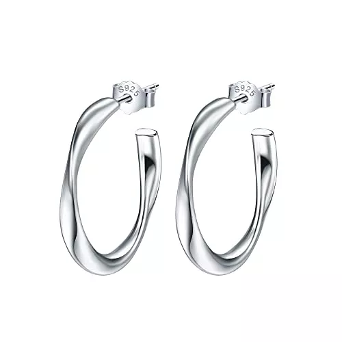 Lydreewam Schmuck Lydreewam Halbe Creolen Silber 925 Twisted Verdrehte Ohrringe Creolen für Damen Kreolen Durchmesser 11/16/20mm