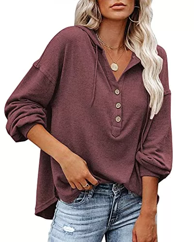 PLOKNRD Kapuzenpullover PLOKNRD Kapuzenpullover Damen Knopfleiste Leichter Pullover für den Herbst