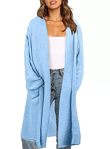 Uusollecy Strickjacken Uusollecy Strickjacke Damen, Lang Einfarbige Grobstrick Strickcardigan, Damen Herbst Winter Waffel Strickmantel, Casual Langarm Open Front Sweater Cardigan Outwear mit Tasche