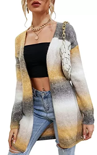 ASOMI Strickjacken ASOMI Strickjacke Damen Lose Steppjacke Cardigan Causal Gestrickt Herbstjacke Bunt Strickmantel Freizeitjacke