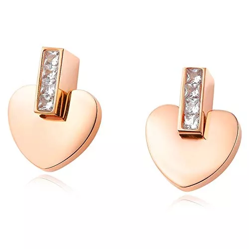 AdronQ Schmuck AdronQ Niedliche Kleine Liebe Herz Ohrstecker Mit Kristall Rose Gold Edelstahl Frauen Hochzeit Ohrringe Schmuck