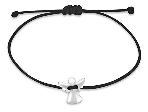 Nuoli Schmuck Nuoli® Schutzengel Armband Damen Silber (verstellbar bis 20cm) Engel Armbändchen für Frauen & Mädchen, aus schwarzem Stoff mit Metall Anhänger