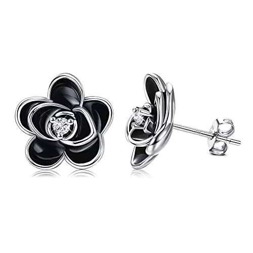Sllaiss Schmuck Sllaiss Rose Blume Ohrringe 925 Sterling Silber Ohrstecker für Frauen Rosen Ohrstecker Zirkonia Ohrstecker Weißgold Blume Ohrstecker