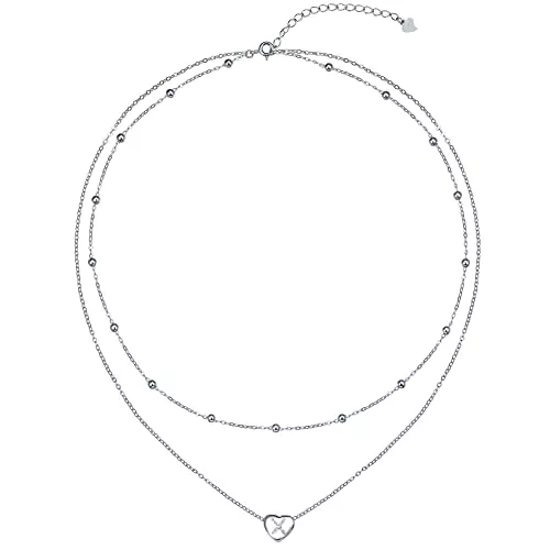 REIOT Schmuck REIOT Anfängliche Kette Damen 925 Sterling Silber Doppel Layered Halskette A-Z, Valentinstag Muttertag Geburtstag Geschenk, verstellbar 45+5cm