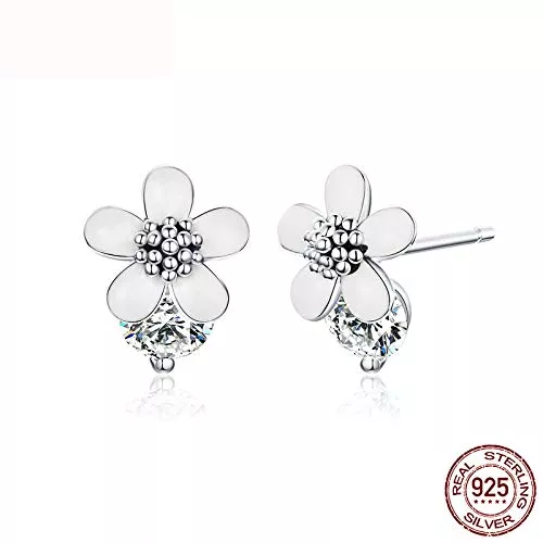 GYXYZB Schmuck Silber 925 Ohrstecker für Frauen Weiße Emaille Klare Ohrringe Sterling Silber Modeschmuck