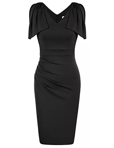 Belle Poque Cocktail Belle Poque Damen Bleistiftkleid V-Ausschnitt Cape-Ärmel Gerafftes Cocktailkleid Party Elegant