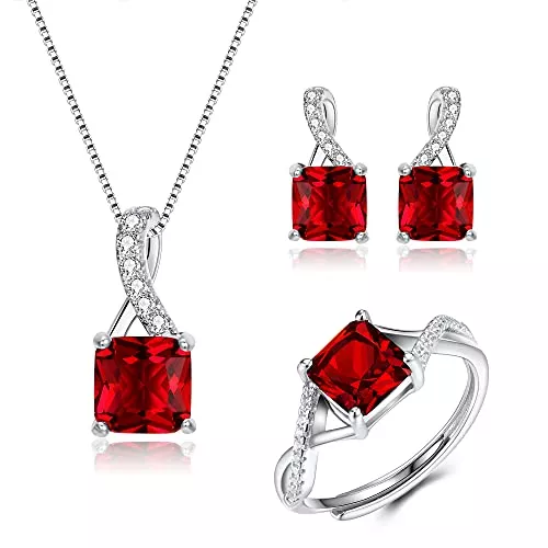 Clearine Schmuck Clearine Quadratschliff Schmuck Set 925 Sterling Silber Zirkonia Anhänger Halskette,Baumeln Ohrringe und Ring Sets Edelstein Geschenke für Damen Mädchen Smaragd-Grün Silber-Ton