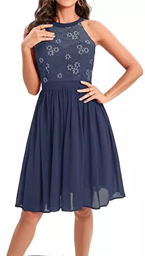 LA ORCHID Cocktail Laorchid cocktailkleid festlich Kleid brautjunfernkleid Hochzeit schulterfrei Kleid Abendkleid a Linie Damen Neckholder elegant Spitzen Sommerkleid