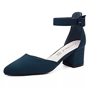Greatonu High Heels Greatonu Women's Court Shoes with Ankle Strap, Block Heel, Pointed Toe Sandals