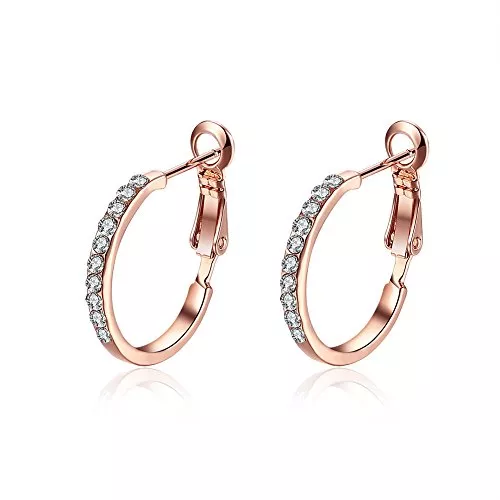 Kamise Schmuck Kamise Creolen Silber, Creolen Damen Ohrringe, Kreolen Silber/Rosegold 21mm Größe Kreis Rund Kreolen mit Weiß AAA Zirkonia, Allergenfrei Alltag Ohrschmuck mit Geschenkbox für Frau Mann Mädchen
