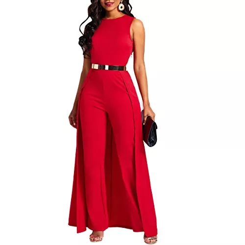 VERWIN Jumpsuits VERWIN Damen-Overall, Patchwork-Overlay, verziert, einfarbig, hohe Taille