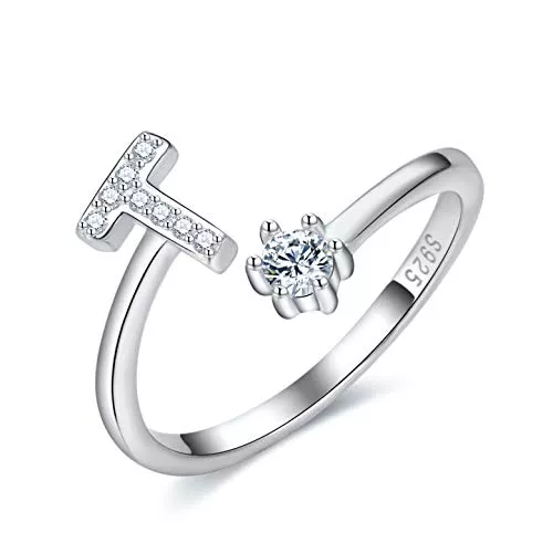 CRYSLOVE Schmuck CRYSLOVE Damen Mädchen Buchstabe Ring 925 Sterling Silber Offener Verstellbare Initiale Alphabet A-Z Ringe Schmuck mit Geschenkbox