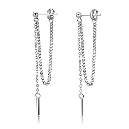 FarryDream Schmuck SLUYNZ 925 Sterling Silber Bar Tropfen Ohrringe Kette für Frauen Mädchen Einfädler Ohrringe Baumeln Ohrringe Quaste
