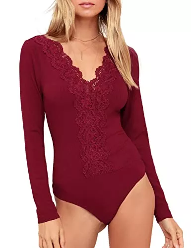 SEBOWEL Langarmblusen SEBOWEL Spitzen Body Damen Sexy Body Spitzenbody für Frauen Langarm Bodysuit Lingerie Tops