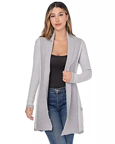 J.Corrine Strickjacken J.Corrine Damen Strickjacke Lang Langarm Pullover Vorne Offen Strickmantel Cardigan mit Taschen Strickpulli Revers Elegant Winter Herbst