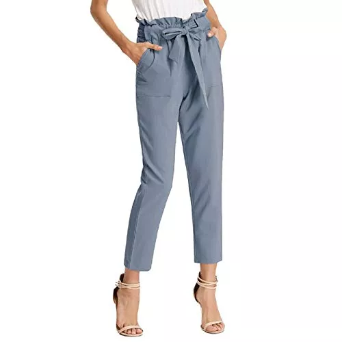 GRACE KARIN Hosen GRACE KARIN Damen Casual Hose Elastische Taille Slim Fit Paperbag Hose Schleife Gürtel Hohe Taille Hose mit Taschen