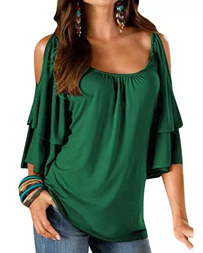 YOINS Langarmblusen YOINS Tshirt Damen Bluse Kurzarm Schulterfrei Oberteil Damen Shirt Sommer Carmen Rundhals Einfarbig Tops