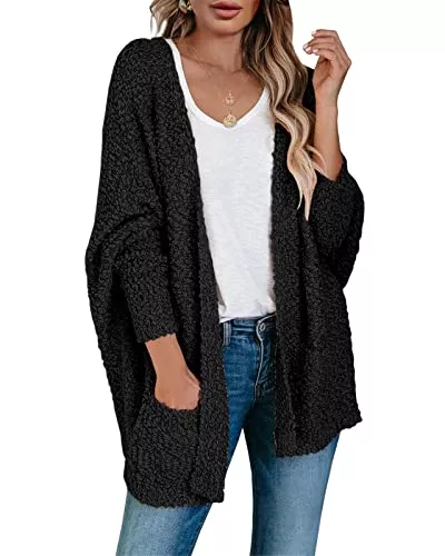 Saodimallsu Strickjacken Saodimallsu Damen Strickjacke Popcorn Oversized Offene Front Boyfriend Fledermaus Langarm Fuzzy Knit Cardigan