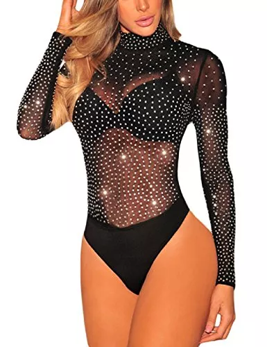 SEBOWEL Langarmblusen SEBOWEL Damen Body Sexy Sheer Mesh Langarm/Kurzarm Bodysuit Bluse Tops
