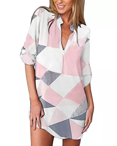 ZANZEA Freizeit ZANZEA Damen V-Ausschnitt Chiffon Langarm Slim Oversize T-Shirt Bluse Lose Tops