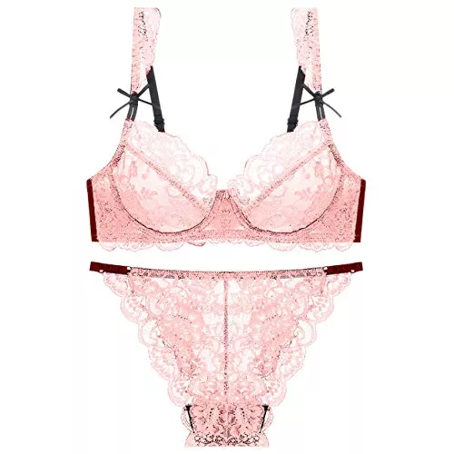 BaronHong Unterwäsche & Dessous BaronHong Damen Sexy Dessous Set aus weicher Spitze Durchsichtige Unterwäsche Blumenspitze Bügel-BH und Panty-Set