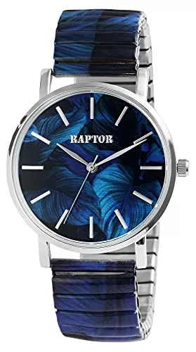 Raptor Uhren Raptor Colorful Edition Damen-Uhr Zugband Edelstahl Motiv Bunt Print Analog Quarz
