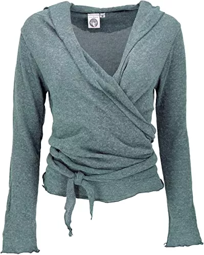 GURU SHOP Strickjacken GURU SHOP Wickelshirt, Baumwollstrick Pullover, Wickeljacke, Damen, Baumwolle, Pullover, Longsleeves &amp; Sweatshirts Alternative Bekleidung