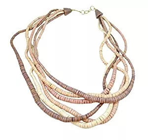 Damstone Schmuck Damstone Halskette Olivia aus Holz Farbe beige braun 6-lagig Länge 60cm