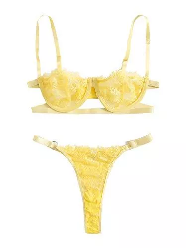 SheIn Unterwäsche & Dessous SheIn Damen 2 Stück Sexy Spitze Strap Bralette BH und Panty Dessous Set Push Up