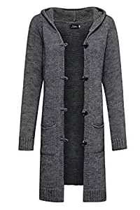 Mikos Strickjacken Mikos* Damen Cardigan Frühling Pullover Lange Strickjacke || Herbst Winter Frauen Lang Mantel Strickcardigan || Long Lang Pulli mit Kapuze und Taschen 36 38 40 42 S M L XL (905)