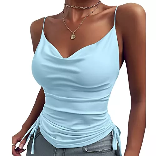 Cocoarm Tops Damen Camisole Tops Ärmelloses Blusen Sexy Tiefer V-Ausschnitt Tanktop Slim Fit Sommer Weste Spaghetti Strap Cami