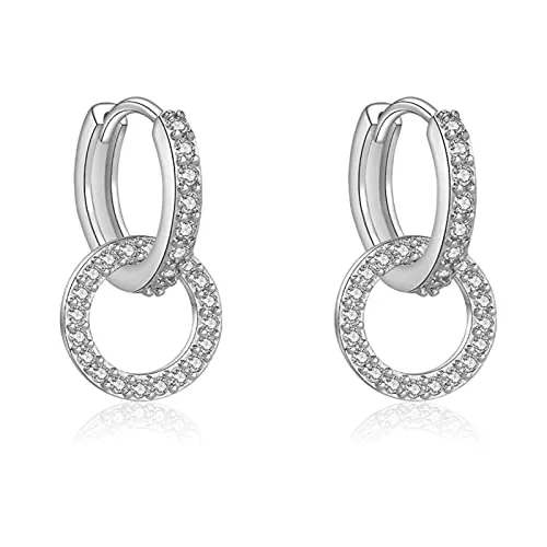 Fcebsty Schmuck Fcebsty Ohrringe Silber 925 hängend für Mädchen, S925 Sterling Silber Ohrring double hoop mit Zirkonia, Double Circle Hoop Ohrringe Schmuck für Hochzeitsgeschenke für Frauen