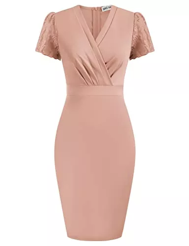 GRACE KARIN Cocktail GRACE KARIN Damen Arbeit Bodycon Bleistiftkleid Langarm Hochzeit Gast Büro Kleider V-Ausschnitt Party CocktailKleid