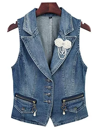LifeShe Westen LifeShe Damen-Jeansjacke, ärmellos, lässig, mit Perlen, Cropped