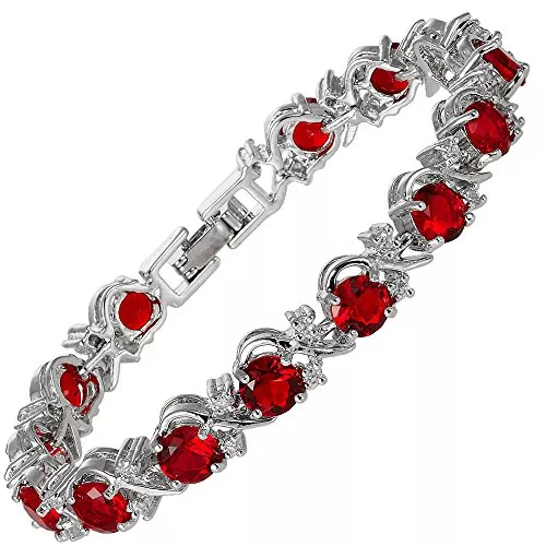 RIVA Schmuck RIVA Blume Tennis Armband [18cm/7inch] mit Rundschliff Edelstein Zirkonia CZ [6 Farben erhältlich] in 18K Weißgold Vergoldet, Einfache Moderne Eleganz