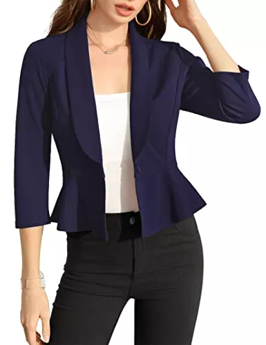 Clearlove Blazer Clearlove Damen Blazer 3/4 Ärmel Rüschensaum Schmaler Jacke Casual Taillierte Elegant Suit Jacken Mit Knopf