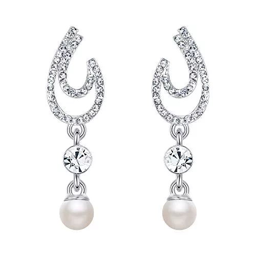 EVER FAITH Schmuck EVER FAITH Damen Ohrringe Simulierte Perle Kristall Braut Halbmond Mond Teardrop Baumeln Ohr Schmuck Klar Silber-Ton