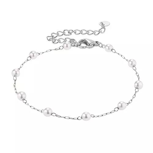 heideman ars gratia artis Schmuck Heideman Armband Elula Damen aus Edelstahl Silber Gold Rosegold farbend poliert Armkette für Frauen mit Perle Weiss Rose vergoldet