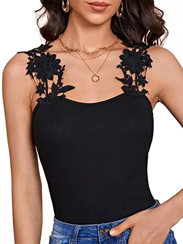 SheIn Tops SheIn Damen Cami Top Sommer Camisole mit Luftspitze Schultergurte Sommer Spitzentop Trägershirts