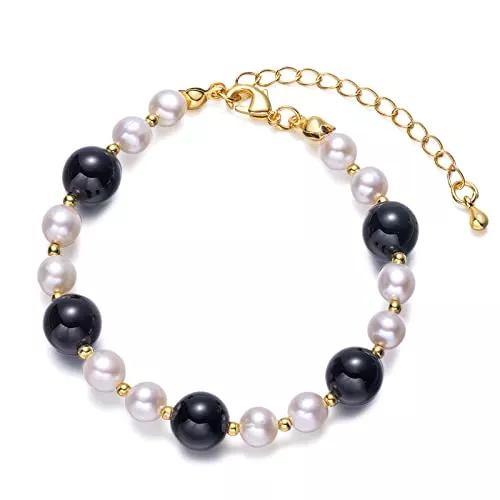 CRANE PEARL Schmuck CRANE PEARL Armband Perlen - Damen Armband mit echten Süßwasser Zuchtperlen, Perlenarmband mit Geschenkbox Schmuck Geschenke für Frauen Valentinstag Muttertag Geburtstag Hochzeit