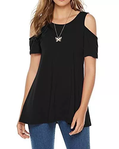 CEASIKERY Ärmellose Blusen CEASIKERY Damen Casual Cold Shoulder Tunika Tops Lose Bluse Kurzarm Shirts